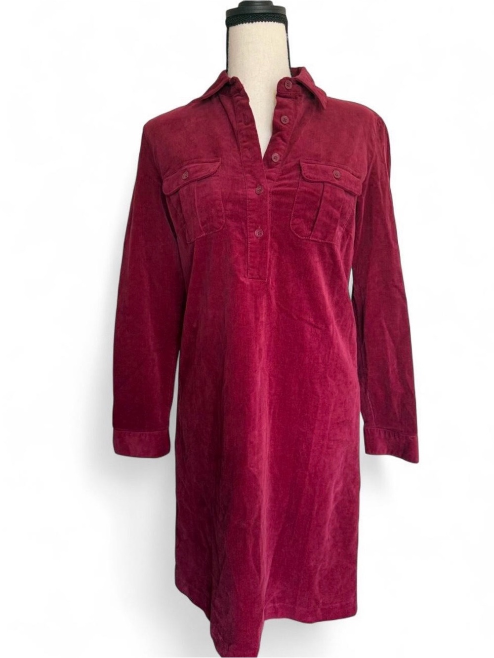 Chadwicks Corduroy Shirt Dress 4 New Burgundy Wine Red Dark Academia Fall Midi